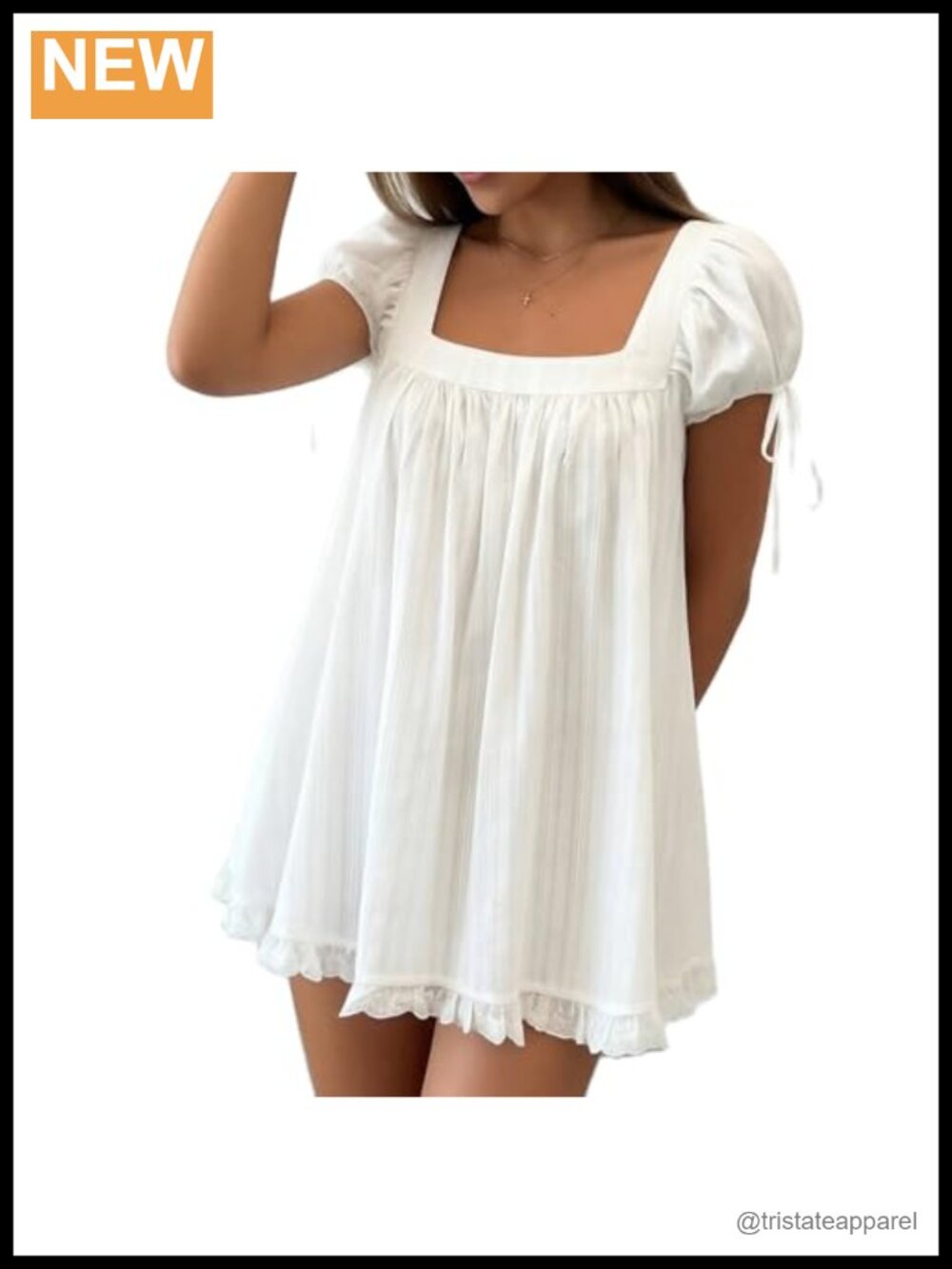 Women Square Neck Babydoll Top Puff Sleeve Flow